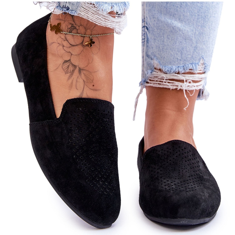 S.Barski Lädermocka vävstolar av kvinnors öppning svart