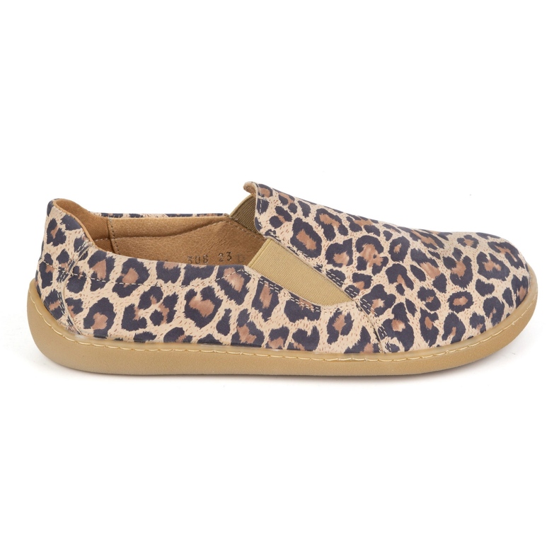 Barfota kvinnors läderskor Pollonus gled 5-1308-023 Leopardtryck beige