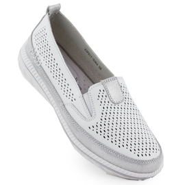 Evento Women's Openwork Leather Shoes White Event 5634 vit