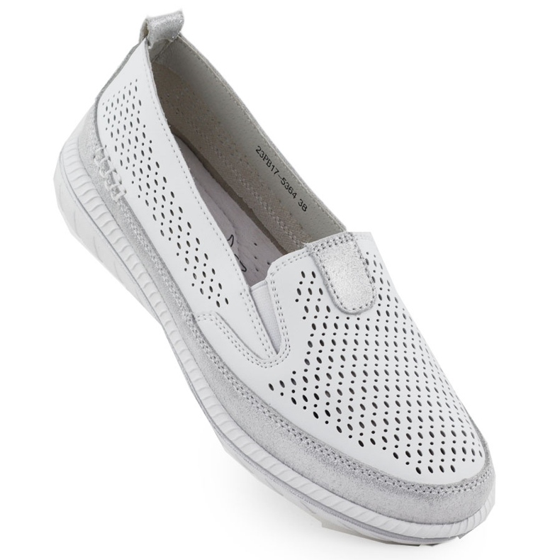 Evento Women's Openwork Leather Shoes White Event 5634 vit