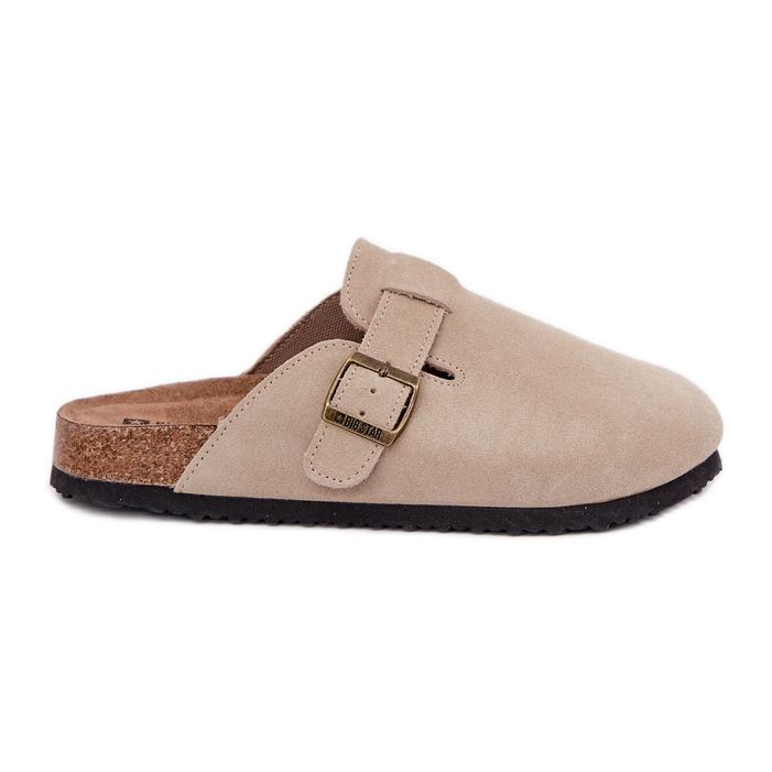 Big Star Suede Flip -Flops Women's Cogs med en stor stjärna RR274A385 Beige Buckle