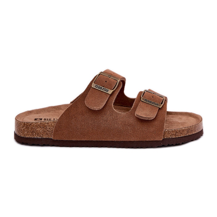 Kvinnors mocka flip flops med Big Star RR274A394 Bruna spännen