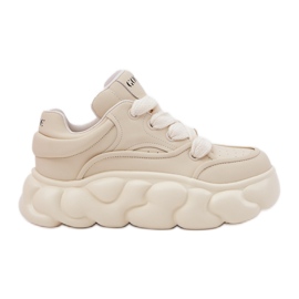 Kvinnors lädersneakers på den massiva plattformen goe rr2n4043 beige