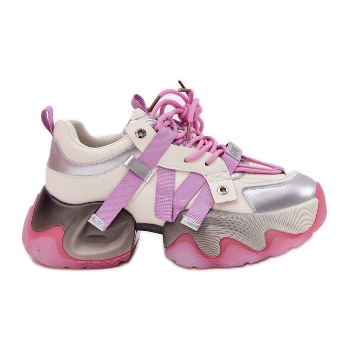 GOE Kvinnors lädersneakers på de massiva sulan rr2n4030 rosa