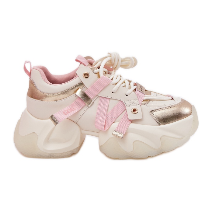 Kvinnors lädersneakers på en massiv ensam goe rr2n4031 beige