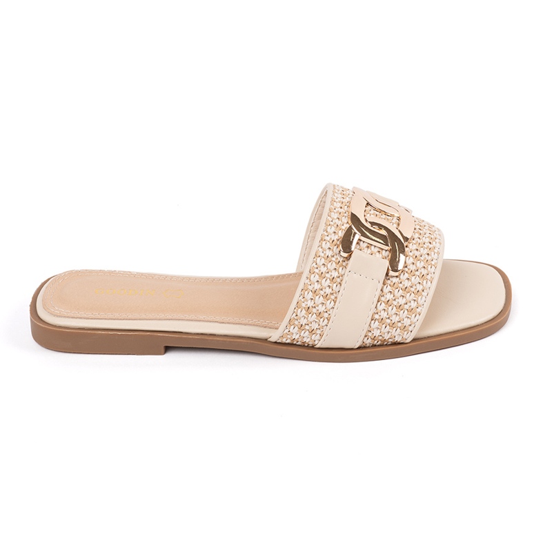 Goodin Beige kvinnors flip flops med en gyllene kedja