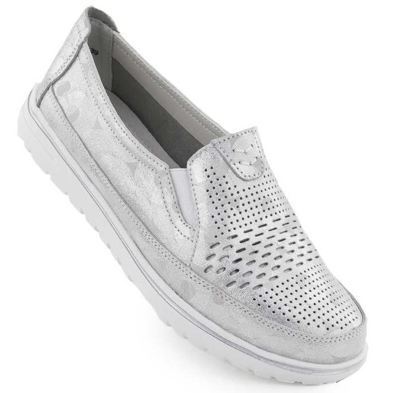 Evento Women's Leather Shoes Openwork Silver Event 1653 silver-