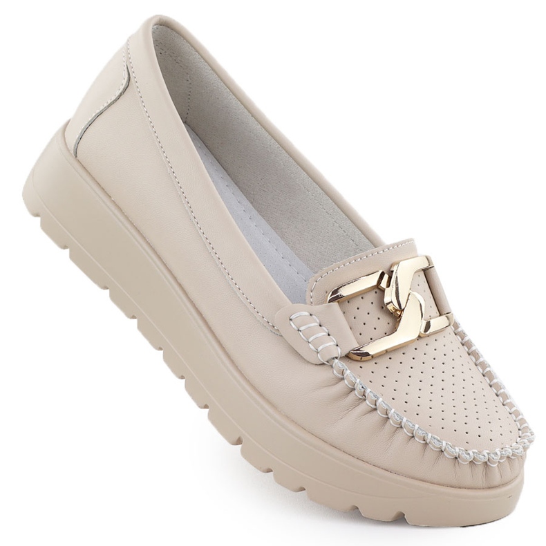 Läderloafers på en tjock sule beige filippo 6827