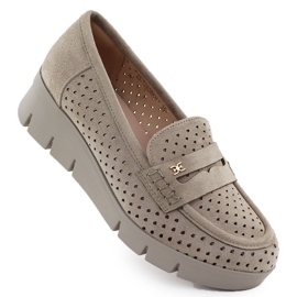 Kvinnors mockasiner för en OpenWork Wedge Khaki Potocki 12608 beige
