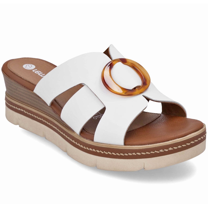 Kvinnors läderflip flops på de vita kilarna Remonte D2L52-80
