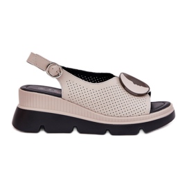 S.Barski Kvinnors lädersandaler med en kil med en prydnad S. Barski LR51-788 Beige