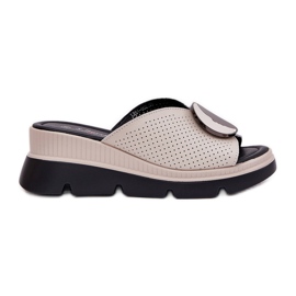 S.Barski Women's Leather tofflor med en prydnad av S. Barski LR51-662 Beige