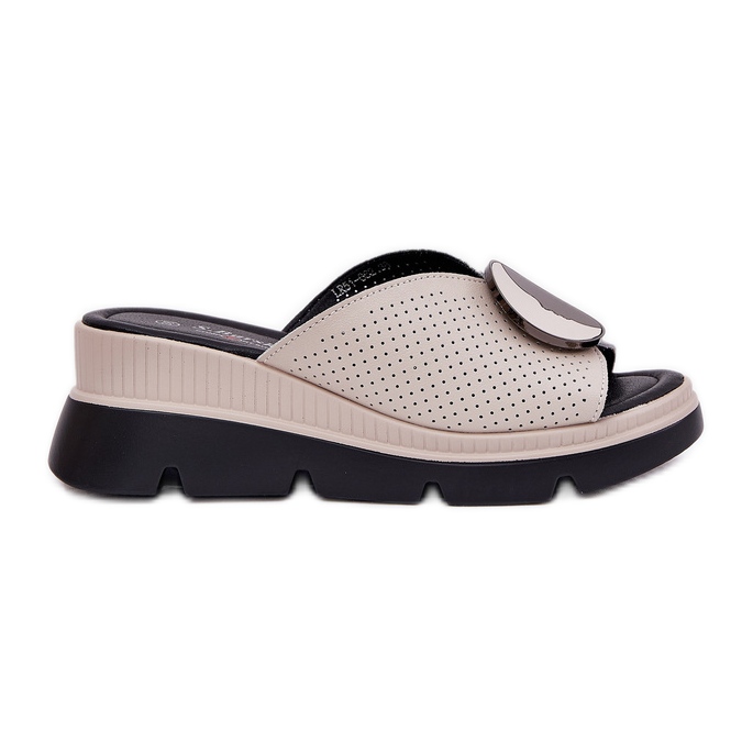 S.Barski Women's Leather tofflor med en prydnad av S. Barski LR51-662 Beige