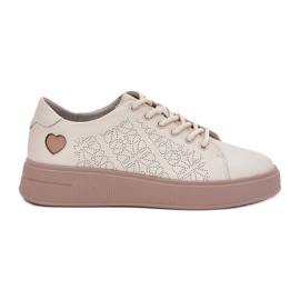 Kvinnors lädersneakers på Vinceza 88018 Beige -plattformen