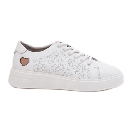 Kvinnors lädersneakers på Vinceza 88018 White Platform vit