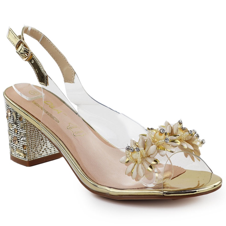 S.Barski Transparenta kvinnosandaler på ett inlägg med Zircons Złote S. Barski MR51-725 gyllene