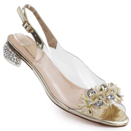 S.Barski Transparenta kvinnors höga klackar med Złote S. Barski Zircons gyllene