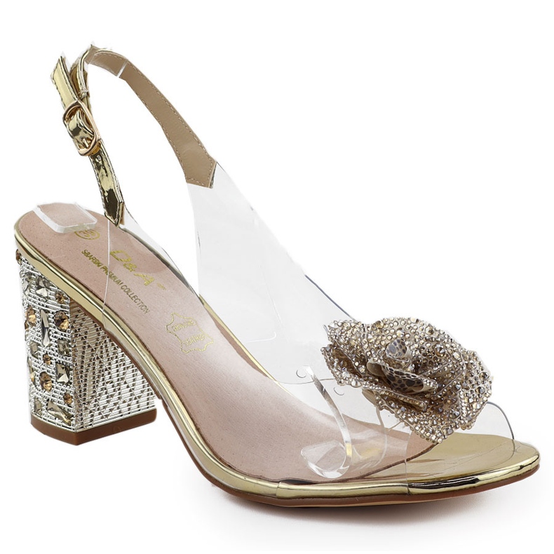 S.Barski Transparenta kvinnorsandaler på stolpen med Zircons Złote D&amp;A av S. Barski MR51-702 gyllene
