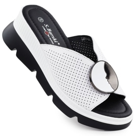 S.Barski Women's Leather Flip Flops Openwork Białe S. Barski LR51-662 vit
