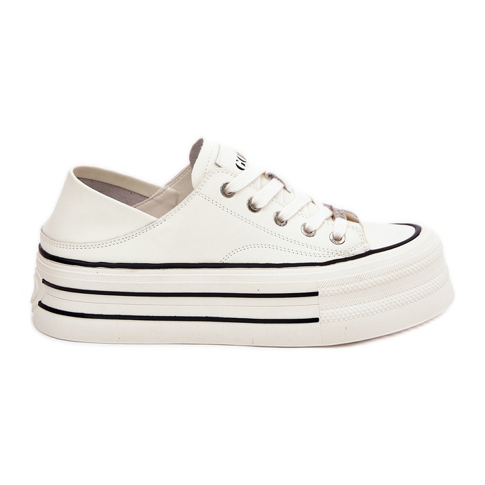 Kvinnors lädersneakers på Goe RR2N4106 Vit plattform