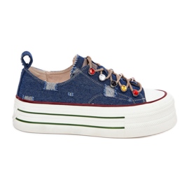 Kvinnors sneakers på Goe RR2N4103 -plattformen Navy Blue blå