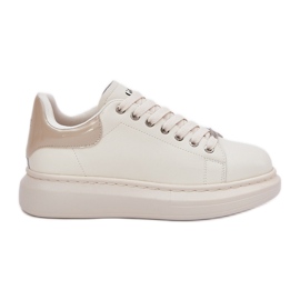Kvinnors lädersneakers på Goe RR2N4004 -plattformen Beige