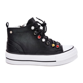 GOE Gee RR2N4101 Kvinnors höga lädersneakers svart