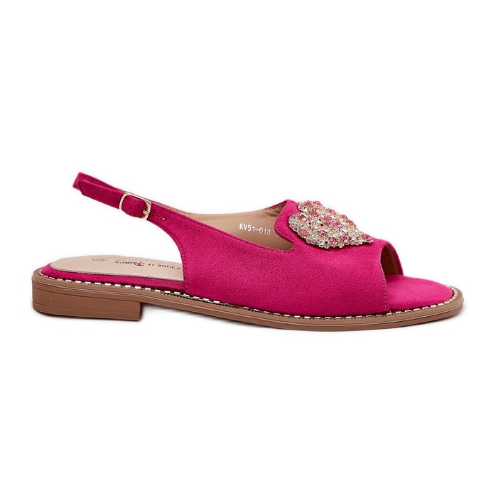 S.Barski Kvinnors sandaler med ett dekorativt hjärta S. Barski KV27-018 Fuksja rosa