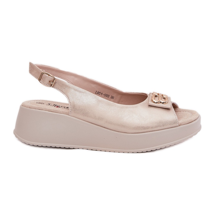 S.Barski Sandaler för kvinnor läder på kil med en dekorativ detalj av S. Barski LR51-593 guld gyllene