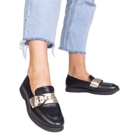Svart Eco -Leather Loafers med zirkoner