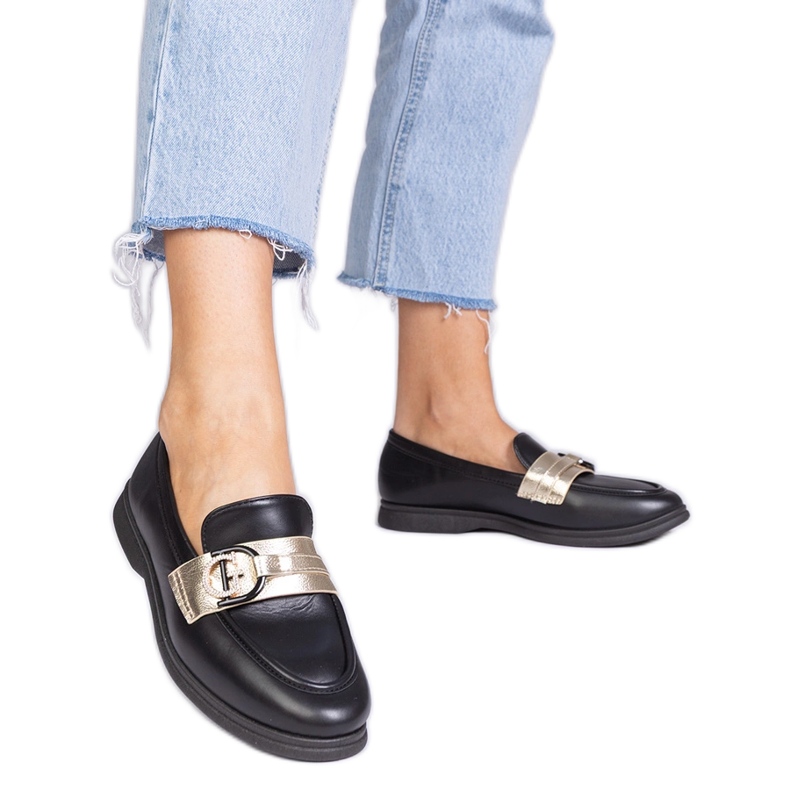 Svart Eco -Leather Loafers med zirkoner
