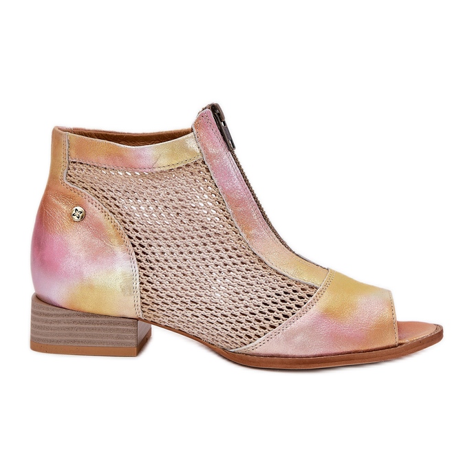 Flat-klackade kvinnors läderstövlar med bara fingrar Maciejka 06413-15 Pink-Orange rosa