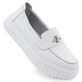 Kvinnor läderskor vita loafers vinceza 93204