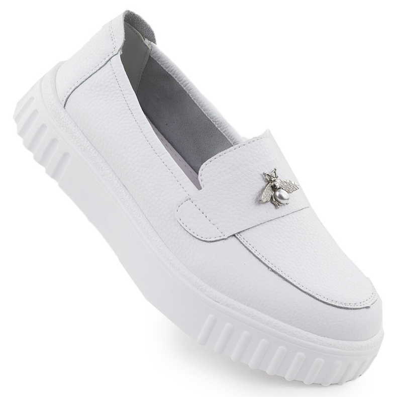 Kvinnor läderskor vita loafers vinceza 93204