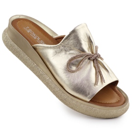 Women's Leather Flip Flip Flops T.Sokolski L25-154 gyllene