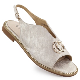 Kvinnors sandaler byggda upp med en prydnad av gyllene 43329 Potocki