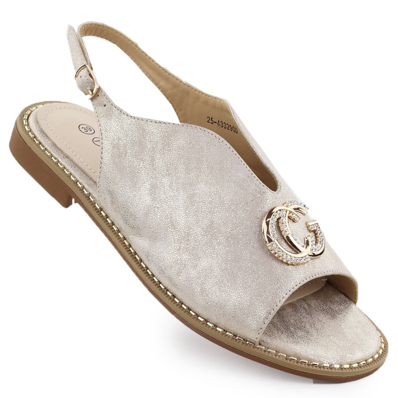 Kvinnors sandaler byggda upp med en prydnad av gyllene 43329 Potocki