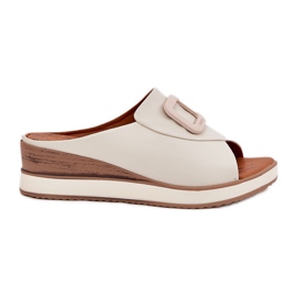 Women's Leather Flip Flops Artiker 56C2145 Light Beige