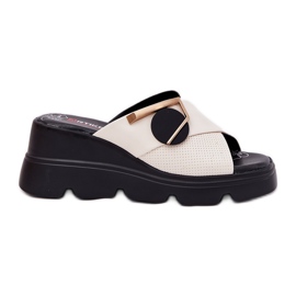 ARTIKER Elegant läder kvinnokilar med forntida dekoration Arker 56C1585 Beige