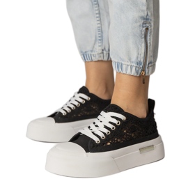 Svarta sneakers sneakers kvinnors öppet arbete