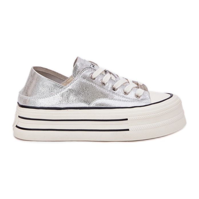Kvinnors lädersneakers på Goe RR2N4108 Silverplattform silver-