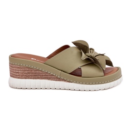 ARTIKER Kvinnors läderkilar med en dekorativ blommor Artikemer 52C0503 Green grön