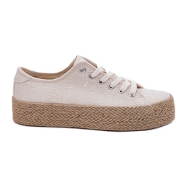 Kvinnors sneakers på plattformen med Lee Cooper LCW-25-02-3284 flätan beige