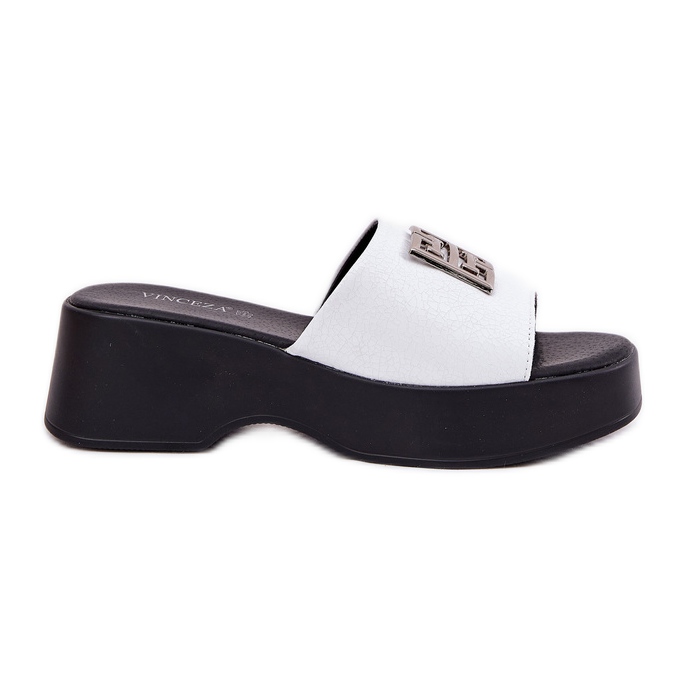 Kvinnors läderflip flops med en Vinceza 79526 vit