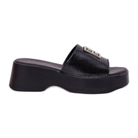Vinceza Women's Leather Flip Flops with Decoration Vincez 79526 Black svart