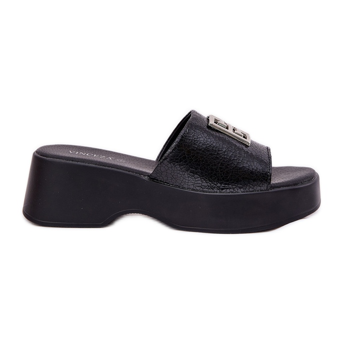 Vinceza Women's Leather Flip Flops with Decoration Vincez 79526 Black svart
