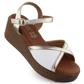 S.Barski Kvinnors sandaler på Wedge White Złote S. Barski PL51-324 vit