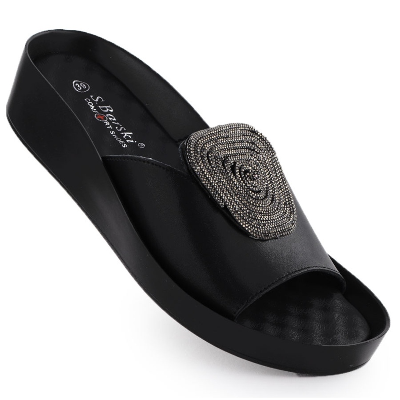 S.Barski Läderkvinnakilar med jackor med zirkoner Czarne S. Barski KV51-028 svart