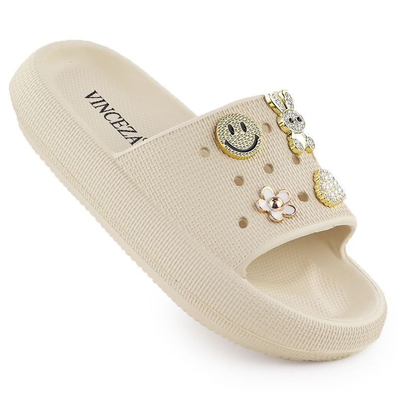 Vinceza Skum flip flops för poolstranden på plattformen beige med Vincez 76055 dekorationer