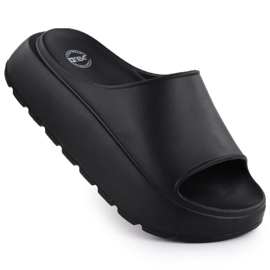 Kvinnors flip flops på en tjock plattform Pool Beach Black News 7303 svart
